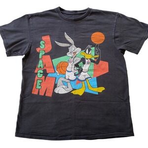 Vintage Space Jam Graphic T-Shirt Mens M Black Bugs Bunny Daffy Duck 90s Retro